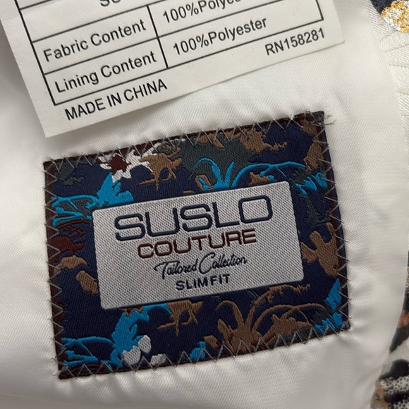 Suslo Couture Single Button Textured Floral Blazer Jacket White Men’s size 48 - Picture 11 of 11